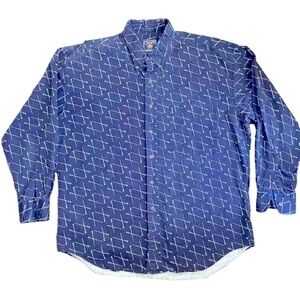 Chaps Ralph Lauren Button Down Shirt Sz Large Blue Boat Paddle Oars 100% Cotton